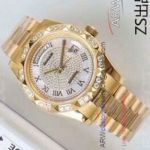 Perfect Replica Rolex Day Date White Diamond Dial Pyramid Diamond Bezel 41mm Watch